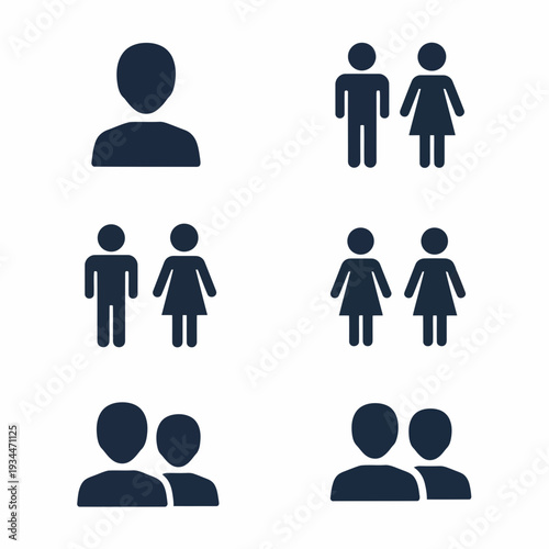 Simplified Human Icons: An array of basic silhouette icons representing various individuals and groups, ideal for visual communication.