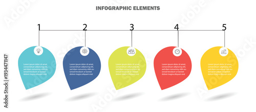 Infographic template for business. 5 Steps Modern Timeline diagram with icon or options.  Process chart, cycle diagram for business presentation, report, brochure.