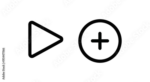 Cue point and cue button icons for video editing, timeline marker and addition symbol, simple line art.