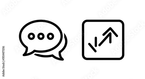 Vector icons of communication bubble and data transfer arrows, symbolizing conversation and information exchange, perfect for tech and business.