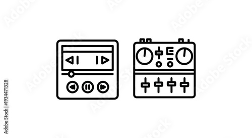 Icon set featuring a play deck and DJ deck controls, essential for music production, DJing, and audio editing.