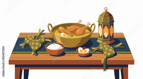 Ramadan Food and Lantern on Table