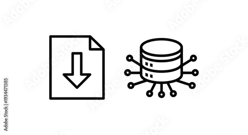 Icons illustrating data extraction and data source, symbolizing data management, database access, and information retrieval.