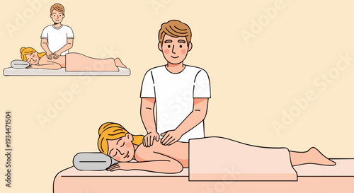 Vector illustration of massage therapy with therapist and client