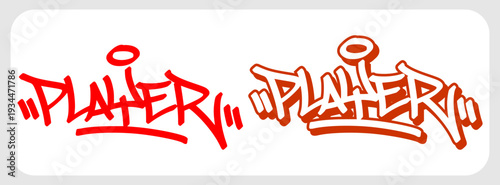 Player Red Outline Graffiti Tag Illustration for Creative Game Streaming Asset.