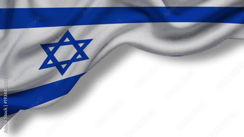 Fototapeta premium The Israeli flag features blue and white colors with a Star of David at the center, symbolizing national pride during a celebration of independence and sovereignty on Flag Day.