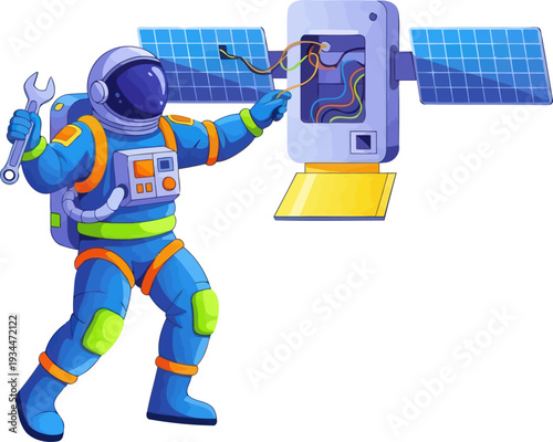 Astronaut performing maintenance on space satellite
