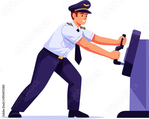 Aviator operating flight controls during takeoff