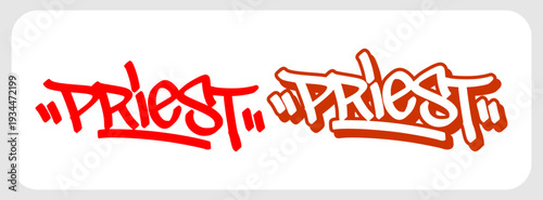 Priest Red Outline Graffiti Tag Design for Modern Spiritual Graphic Design.