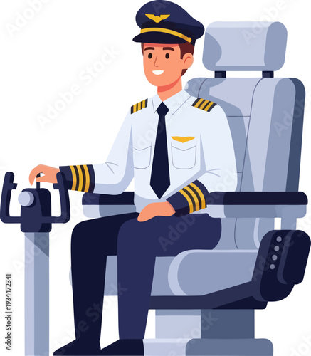 Commercial airline pilot sitting in aircraft cockpit