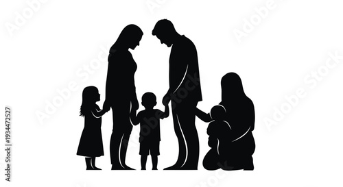 Family togetherness depicted in a striking black graphic silhouette high quality