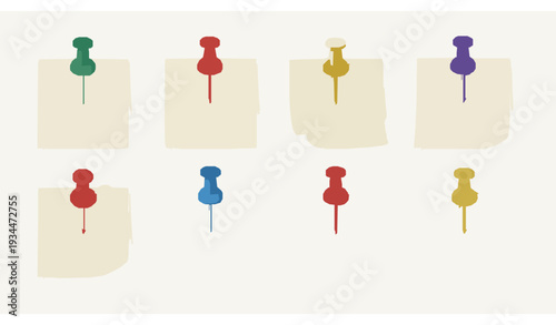 A colorful vector graphic of push pins on sticky notes