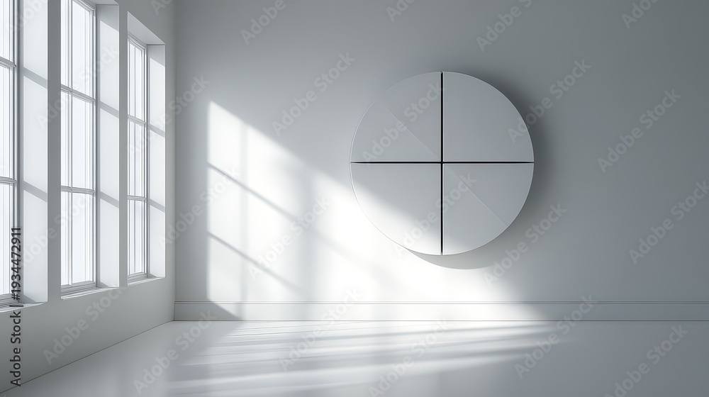 custom made wallpaper toronto digitalMinimalist White Room with Circular Art Installation Near Window Casting Sunlight Interior Design Featuring Geometric Shape Art Piece and Natural Light