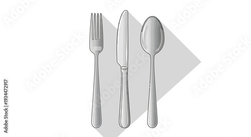 Modern silverware set with fork knife and spoon on napkin