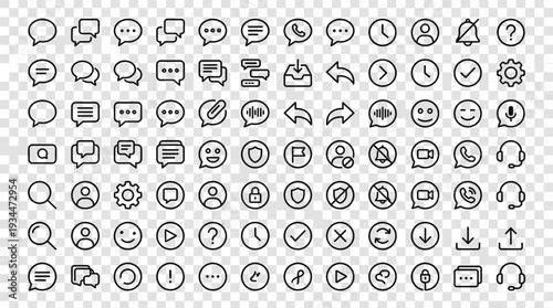Set of 100 Black Outline Communication and Social Media Vector Icons