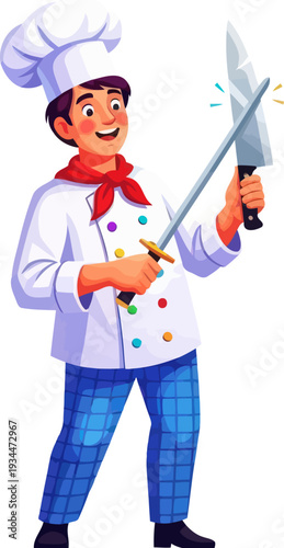 Head chef sharpening a large kitchen knife