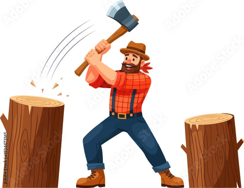 Lumberjack chopping wood with a sharp axe