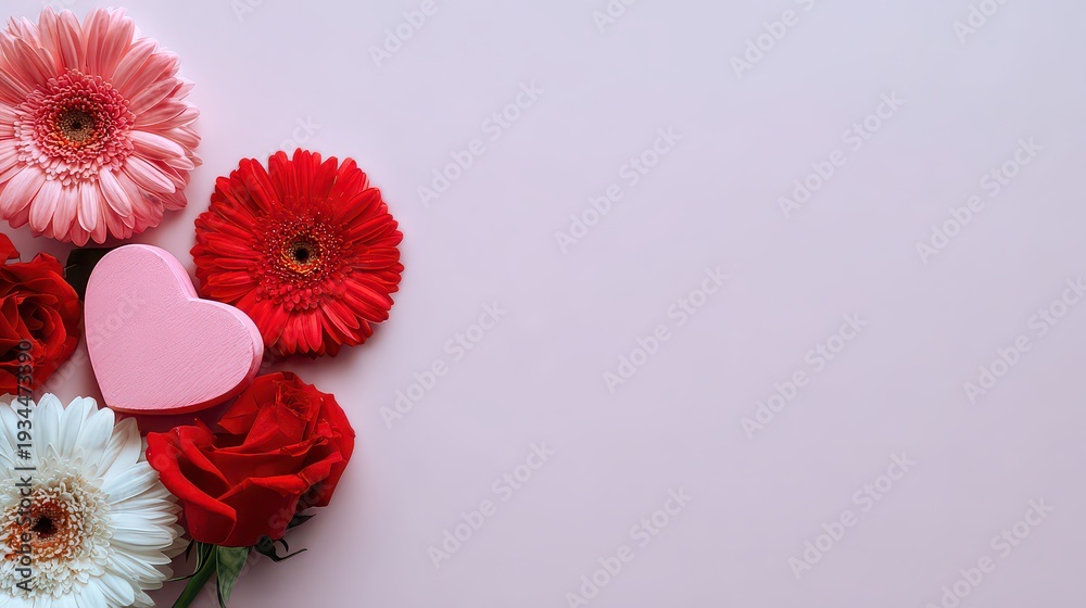 custom made wallpaper toronto digitalValentine's Day Gerbera Daisies and Roses with Pink Heart Decoration on Light Pink Background