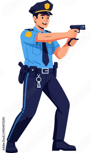 Patrolman aiming a non lethal taser device at a target