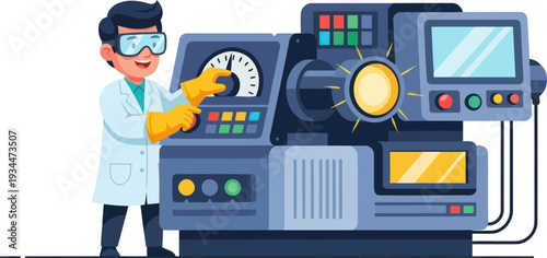 Scientific technician adjusting dials on industrial laboratory equipment
