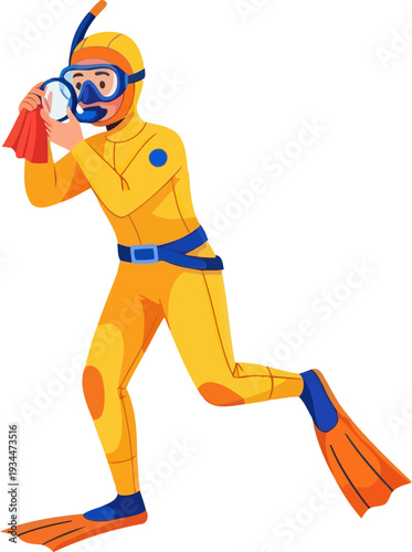 Scuba diver in yellow wetsuit exploring underwater