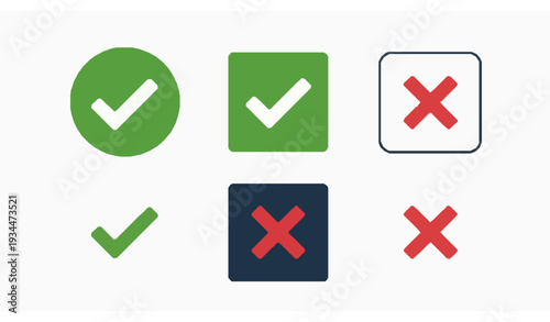 A set of checkmark and cross icons in various colors and styles