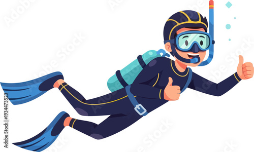 Scuba diver swimming underwater with thumbs up gesture