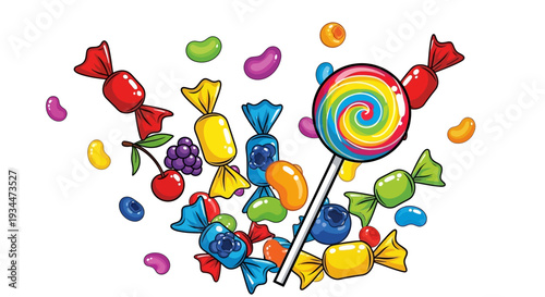 Colorful candy and lollipop treats for kids and adults alike sweet tooth