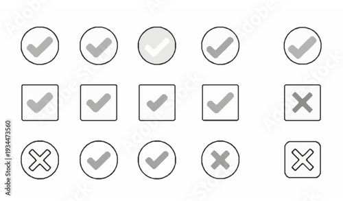 A set of checkmark and cross icons in a minimalist design style