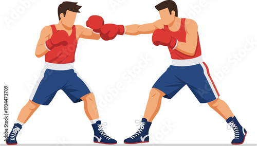 Two boxers sparring in a competitive match