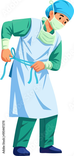 Surgeon tying the back of a surgical gown for operation