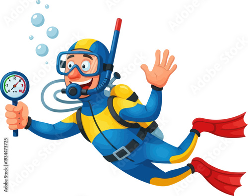 Underwater explorer checking a pressure gauge during a dive