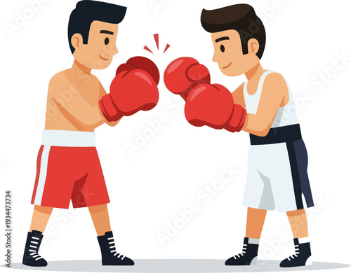 Two young boxers sparring in a competitive match