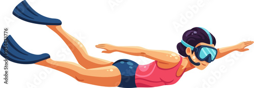 Adventurous woman snorkeling and swimming through clear blue water