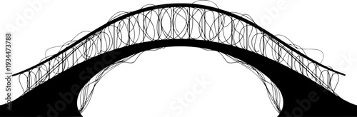 Artistic bridge silhouette featuring a complex wireframe scribble design