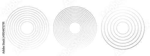 Radar icons set. Concentric ripple circles sound waves and Seismic Earthquake alert radar. Abstract concentric graphic icon. Geometric centric effect.