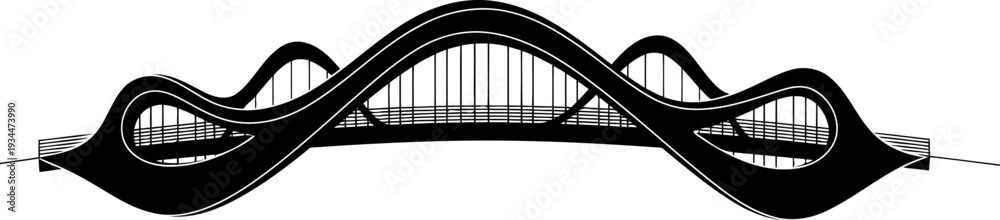 Obraz premium Futuristic bridge silhouette featuring a complex multi-arched wave structure
