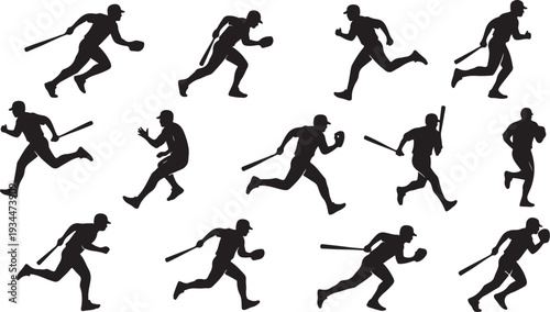 Silhouettes of runners in various poses and movements together