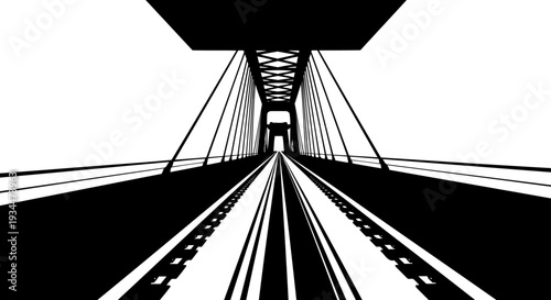 Dramatic low angle perspective of a modern cable-stayed bridge deck