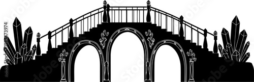 Fantasy crystal bridge silhouette adorned with large gemstone clusters