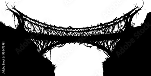 Fantasy root bridge spanning a deep chasm