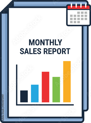 Monthly Sales Report with Bar Chart and Calendar Icon