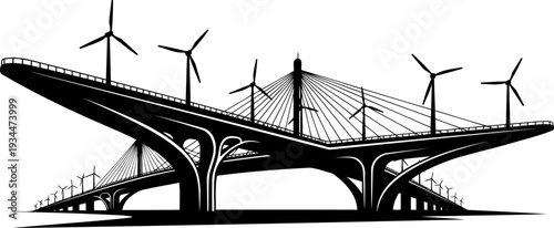 Futuristic cable-stayed bridge integrated with renewable energy wind turbines
