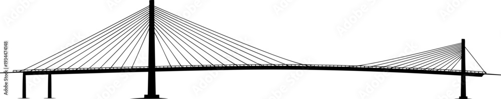 Fototapeta premium Long multi span cable stayed bridge silhouette profile