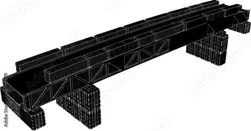 Industrial truss bridge girder structure in perspective view