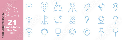 Route web icons in line style. Navigation, location, route map, traffic, pin, collection. Editable stroke. Vector illustration. Minimal map marker outline icons location pin vector. destination map pi