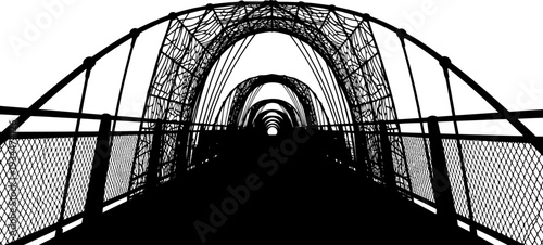 Interior perspective of a geometric pedestrian bridge tunnel