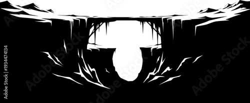 Jagged mountain canyon spanning bridge silhouette
