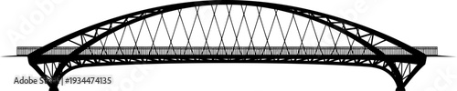 Intricate lattice arch bridge silhouette illustration