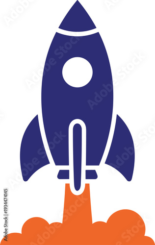 Rocket Launching into Sky with Orange Smoke for Startup Success